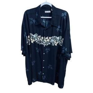 Hollis River Men Hawaiian Button Up Shirt Black Size 4XL Tropical Beach Vacation